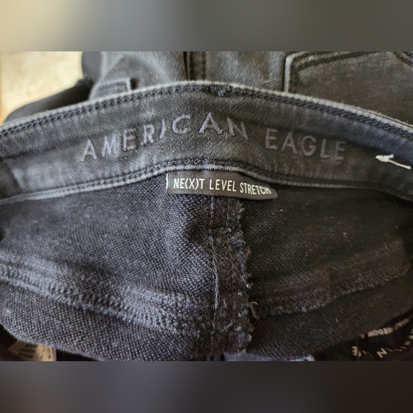 American Eagle Next Level Stretch High Waisted Distressed Skinny Jeans Black - Picture 6 of 7